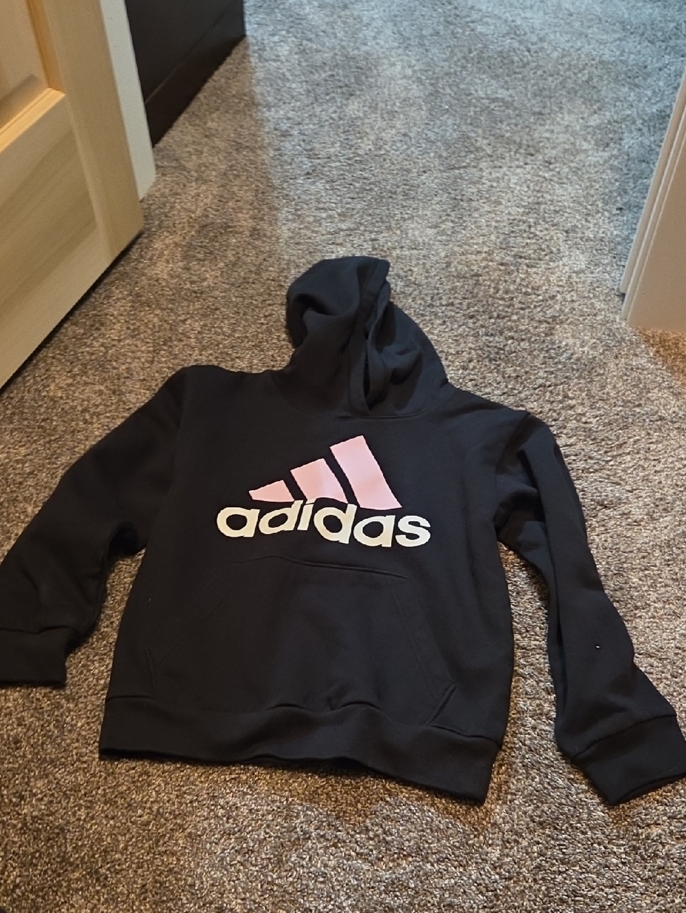 adidas Black Hoodie with Pink Logo and White Text